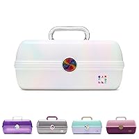 Caboodles On-The-Go Girl Makeup Box, White Opal, Hard Plastic Makeup Organizer Box, Built-In Mirror, Secure Latch for Safe Travel, Spacious Storage for Large Items