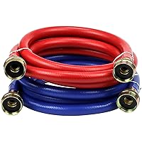 2 PACK Rubber 6FT Washing Machine Hoses Burst Proof Red and Blue Coded Washer Hoses for Hot and Cold Water 3/4