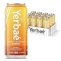 Yerbae Energy Beverage - Mango Passion Fruit, 0 Sugar, 0 Calories, 0 Carbs, Energized by Yerba Mate, Plant-Based, Healthy Alternative to Sugary Energy Drinks, 16oz cans (12 Pack)