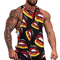 German Flag Lips Men's Workout Tank Top Casual Sleeveless T-Shirt Tees Soft Gym Vest for Indoor Outdoor