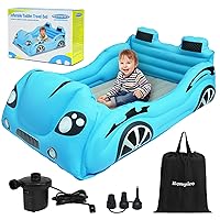 Inflatable Toddler Travel Bed with Safety Bumper,Portable Racecar Toddler Bed Air Mattress with 4 Sides for Kids, Ideal for Vacation,Camping and Sleepover (Regular, Blue)
