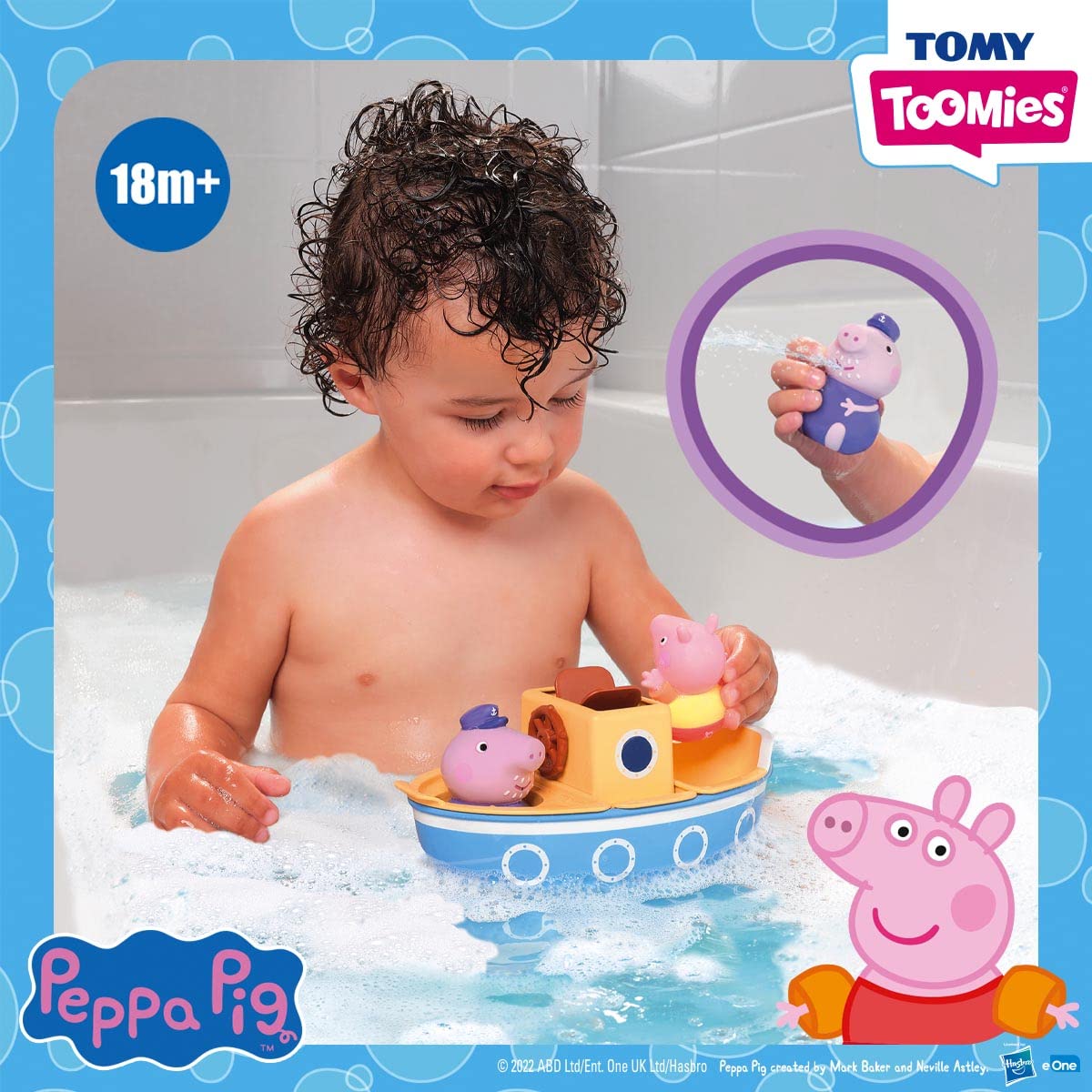 Tomy E73414 Grandpa Pig’s Splash & Pour Boat from Toomies – 4-in-1 Bath Time Peppa Pig Toy with Removable Water Sprinklers and Spinning Paddle Wheelhouse