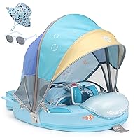 2024 Mambobaby Float with Canopy, Non Inflatable Solid Baby Swim Float, Upgrade Soft Skin-Friendly Fabric Material Infant Pool Float, Smart Swim Trainer for Infant Toddler 3-24 Months