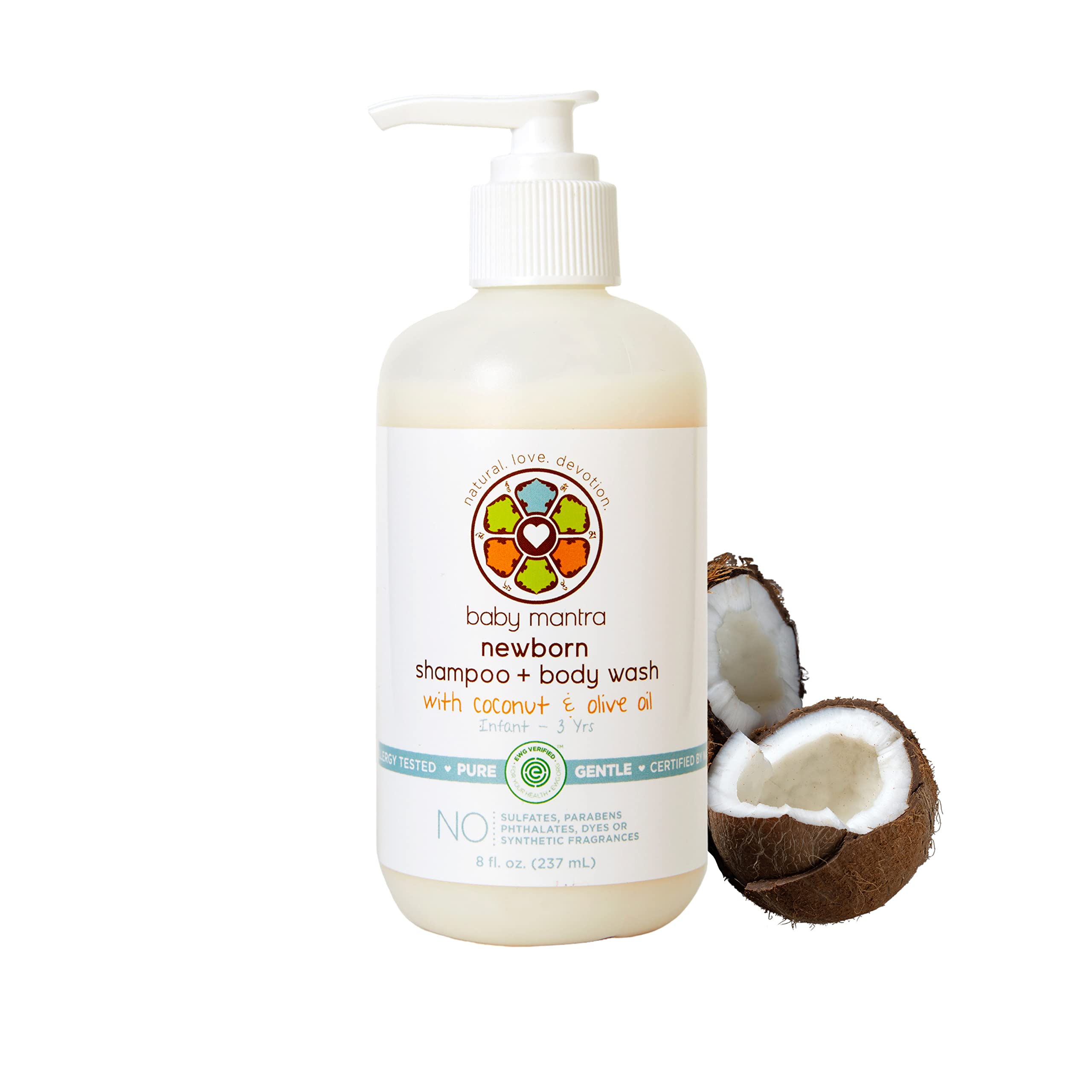 Baby Mantra 2-in-1 Shampoo and Body Wash - EWG Verified Bath Soap for Newborns, Infants, Toddlers, and Kids with Sensitive Skin, 8 Ounce Pump Bottle