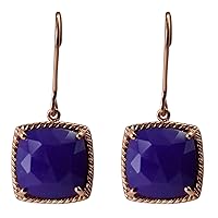 Purple Onyx Cushion Shape Gemstone Jewelry 925 Sterling Silver Drop Dangle Earrings For Women/Girls | Rose Gold Plated