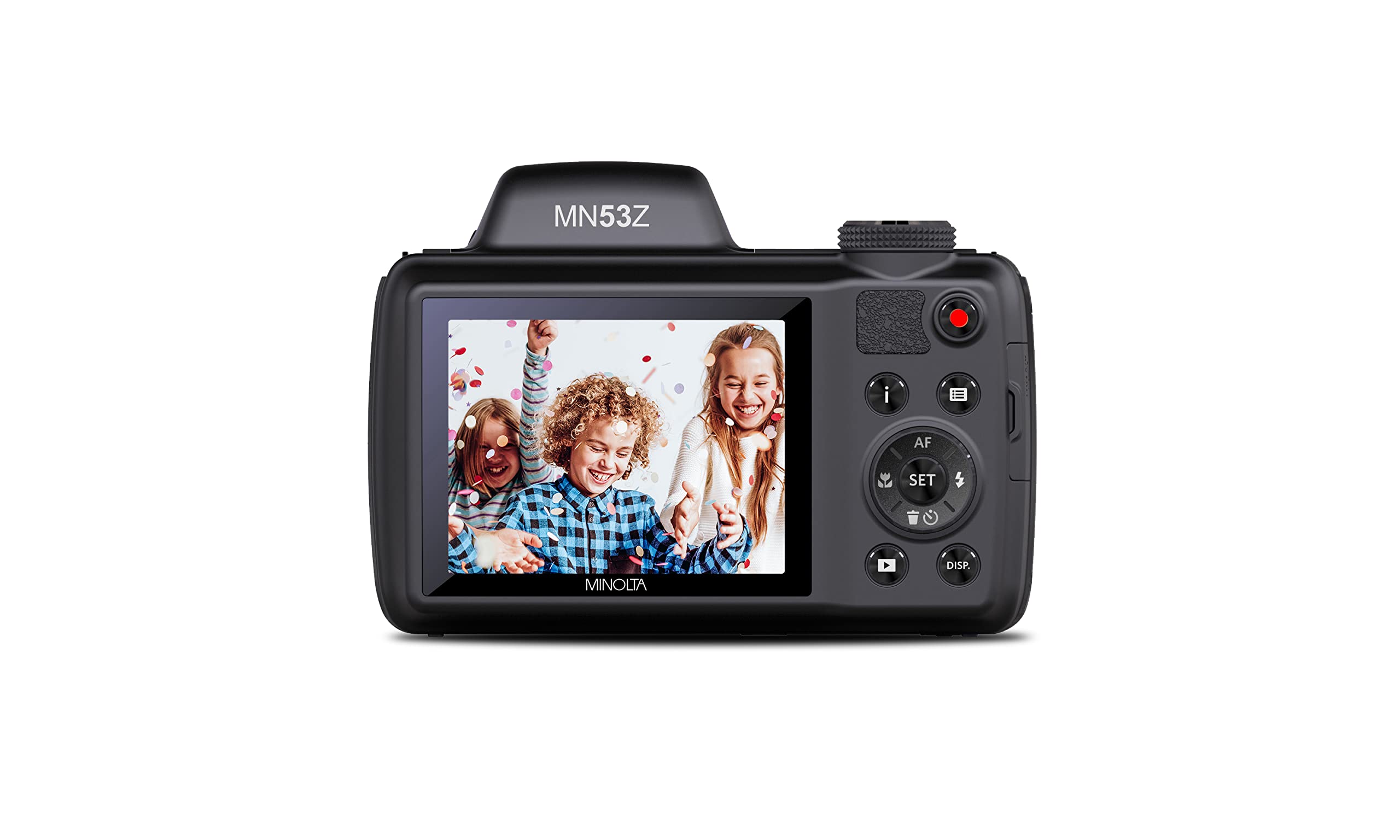 Minolta Pro Shot 16 Mega Pixel HD Digital Camera with 53x Optical Zoom, Full 1080p HD Video & 16GB SD Card, MN53Z, Black