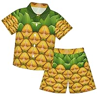 visesunny Cool Boy Short Sleeve Aloha Hawaiian Shirt Set Boy Button Down Shirt Tropical Pineapple Boy Summer Outfits