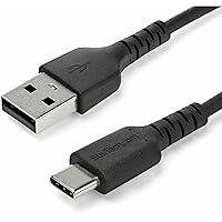 StarTech.com 1m USB A to USB C Charging Cable - Durable Fast Charge & Sync USB 2.0 to USB Type C Data Cord - Rugged TPE Jacket Aramid Fiber M/M 3A Black - Samsung S10, iPad Pro, Pixel (RUSB2AC1MB)