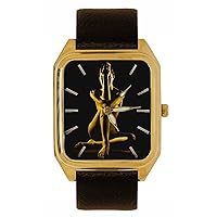 Beautiful Retro Erotic Art Metallic Dial Solid Brass Collectible Tank Watch for Men. Gold.