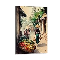 Vietnamese Village Wall Art Vietnam Town Canvas Art Painting Oriental Town Poster (1) Canvas Painting Posters And Prints Wall Art Pictures for Living Room Bedroom Decor 08x12inch(20x30cm) Frame-styl