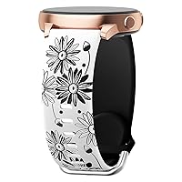 Two-Tone Flower Engraved Bands Compatible with Samsung Galaxy Watch 6/5/4 Band 40mm 44mm, Galaxy Watch 5 Pro 45mm/Watch 6/4 Classic/Active 2,Galaxy Watch 3,20mm Soft Silicone Sport Strap Women