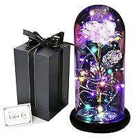 Beauty and The Beast Rose Light Up Galaxy Rose Gift for Mom Enchanted Forever Crystal Rose with Butterfly in Glass Dome Artificial Flower Unique Birthday Gifts for Her Grandma Sister Friend (Gold)