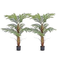 VEVOR Artificial ​Palm Tree, 4 FT Tall Faux Plant with 10 Artificial Leaves and Moss-Covered Potting Soil, Lifelike Green Fake Tree for Home Office Christmas Decor Indoor Outdoor - 2 Pack