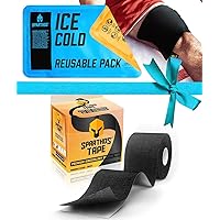 Sparthos Kinesiology Tape [Midnight Black - 16.4ft Uncut Roll] x Ice Packs for Injuries [Size Medium + Cover]