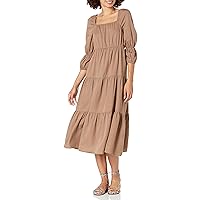 The Drop Women's Keyla Puff-Sleeve Square-Neck Tiered Midi Dress