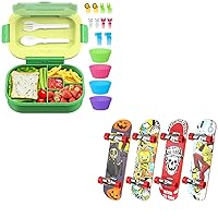 4 Compartment Lunch Container with Cutlery Green & 4 Pcs Fingerboard Mini Finger Skateboards Toys