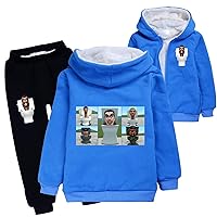 Boys' Skibidi Toilet Active Sweatsuit Sets Fleece Lined Full-zip Coats Casual Hooded Sweatshirts and Sweatpants Suits