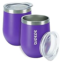 BJPKPK 2 pcs 12oz Insulated wine tumbler, 12oz Insulated Wine Tumbler with Lid,Unbreakable Stainless Steel Wine Glasses, Insulated Tumbler for Home & Outdoor,Dark Purple
