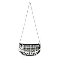 Primila Women Crystal Rhinestone Crossbody Handbag Peral Mini Purse Top Handle Handbag Shoulder Clutch Shinny Bag Chain