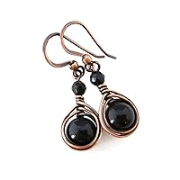Handcrafted Solid Copper Earrings with Black Onyx Gemstone (Antiqued Copper, 1