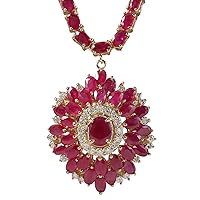 36.62 Carat Natural Red Ruby and Diamond (F-G Color, VS1-VS2 Clarity) 14K Yellow Gold Luxury Necklace for Women Exclusively Handcrafted in USA
