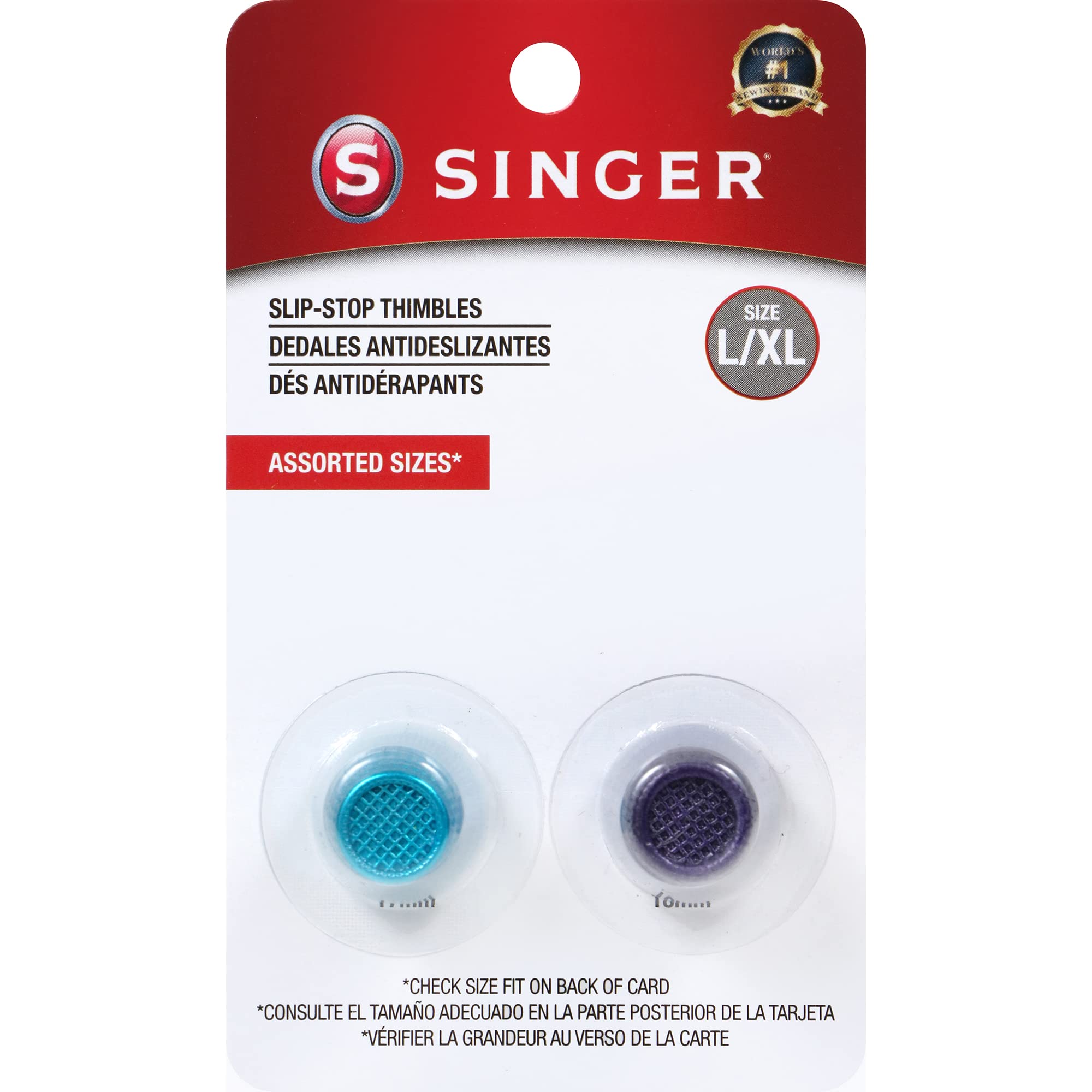 SINGER Slip Stop Thimbles, Size Large and XLarge, Metallic Blue and Purple - Set of 2