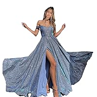 ZHengquan Women's Off The Shoulder Sequins Prom Dress High Split Evening Gown Long Formal Party Gown