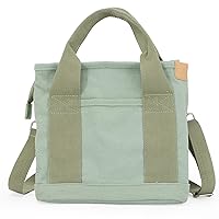 Small Cute Canvas Tote Bag Multiple Pockets Crossbody Shoulder Bag Casual Satchel Hobo Handbag Messenger Purse