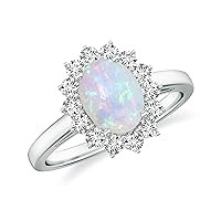 Natural Opal Princess Diana Halo Ring for Women Girls in Sterling Silver / 14K Solid Gold/Platinum