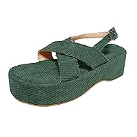 Fashion Ladies Fashion Solid Color Suede Crossed Open Toe Buckle Thick Sole Sandals Womens Dress Sandals Size 13