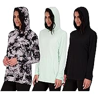 Real Essentials 3 Pack: Women's Dry Fit Long-Sleeve Hoodie Pullover Sweatshirt Pocket - Active Lounge (Available In Plus)