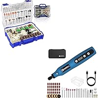 HARDELL Mini Cordless Rotary Tool 3.7V blue and Rotary Tool Accessories Kit 282 Pcs 1/8''(3.2mm) Diameter Shanks Universal Fitment