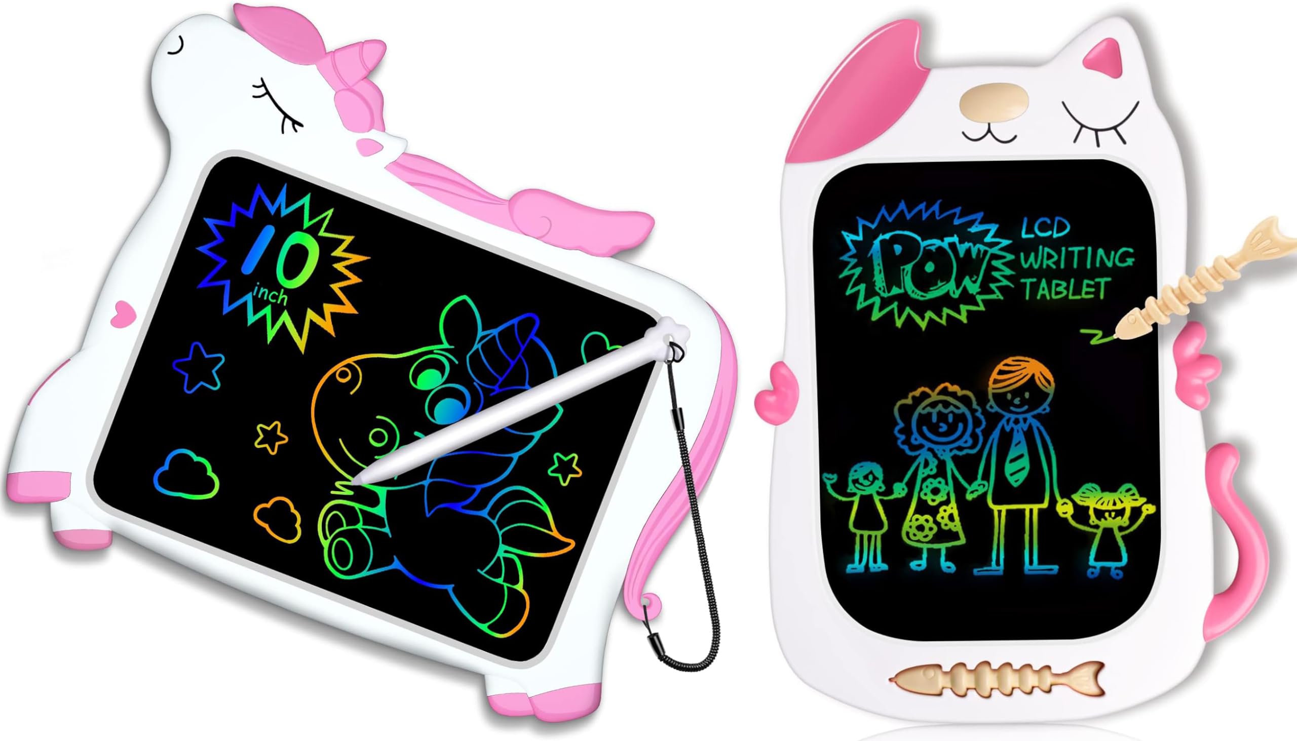 GJZZ Drawing Doodle Board Toys for 3 4 5 6 7 Year Old Girls Boys Gifts, LCD Writing Tablet and Scribble Board Learning Toy for Kids, Birthday Gift for Toddler - Pink White