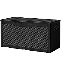Devoko 100 Gallon Deck Box, Waterproof Resin Outdoor Storage Box for Outside and Patio, Large Outdoor Storage Bench Cabinet Lockable for Patio Furniture, Garden Tools and Pool Supplies (Black)