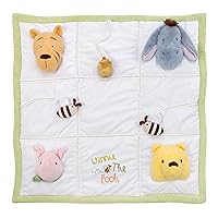 Disney Classic Winnie The Pooh Green and White, Hunny Pot and Bee's, Piglet, Tigger and Eeyore Tummy Time Play Mat - Squeaker, Crinkles and Chimes