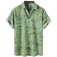 Men's Short Sleeve Hawaiian Shirts Casual Summer Floral Printed Blouses Button Down Cotton Linen Beach Bowling Shirts