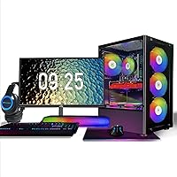 STGAubron Gaming PC Bundle with 24Inch FHD LED Monitor-Intel Core i7 3.4G up to 3.9G,GTX 1660 Super 6G GDDR6,32G,1T SSD,WiFi,BT 5.0,RGB Fan x 6,RGB KB&MS&MS Pad,RGB BT Sound Bar&BT Gaming Mic,W10H64