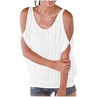 Womens Sexy Cold Shoulder Summer Shirts Tops Eyelet Embroidery Tops Blouses Dressy Casual Tunic Boho Trendy Clothing