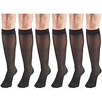 Sheer Compression Stockings, 30-40 mmHg, Women's Knee High Length, 30 Denier Black Small (6 Pairs)
