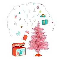Glitter Girls – Winter Tree Playset – 27pcs Deluxe Decorating Set – Working String Lights & Gift Boxes – 9 Cute Ornaments & Storage Chest – 3 Years + – Holiday Tree Set