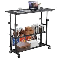 Laptop Storage for Small Spaces Mobile Rolling Computer Table on Wheels for Couch Bedrooms Portable Student Desk Black 31.5’’x15.7