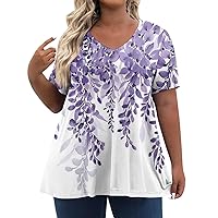 Tops for Plus Size Women Fall Clothes for Women 2024 Plus Size Womens Shirts Womens Short Sleeve Shirts Cute Print Graphic Tees Blouses Casual Plus Size Pullover Tops 21-Purple 4X-Large