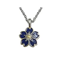 Blue Cherry Blossom Flower Pendant Necklace