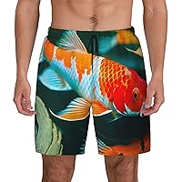 Pretty Koi Fish Mens Swim Trunks - Beach Shorts Quick Dry with Pockets Shorts Fit Hawaii Beach Swimwear Bathing Suits