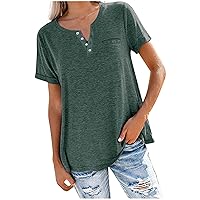 Womens Crewneck Tops Blouses for Women Short Sleeve Loose Fit Long Plain Fall Summer Shirts 2024
