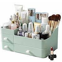 Makeup Organizer for Vanity, Large Countertop Organizer with Drawers, Cosmetics Storage for Skin Care, Brushes, Eyeshadow, Lotions, Lipstick,Nail Polish.Great for Dresser, Bathroom, Bedroom-Green