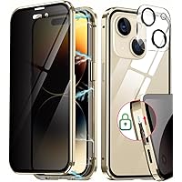 [2023 New Safety Lock+Camera Protector] Magnetic Case for iPhone 14,[100% Screen Sensitivity ][Anti-Peeping Screen Protector] Double Sided 9H Glass Privacy Case for iPhone 14,Gold