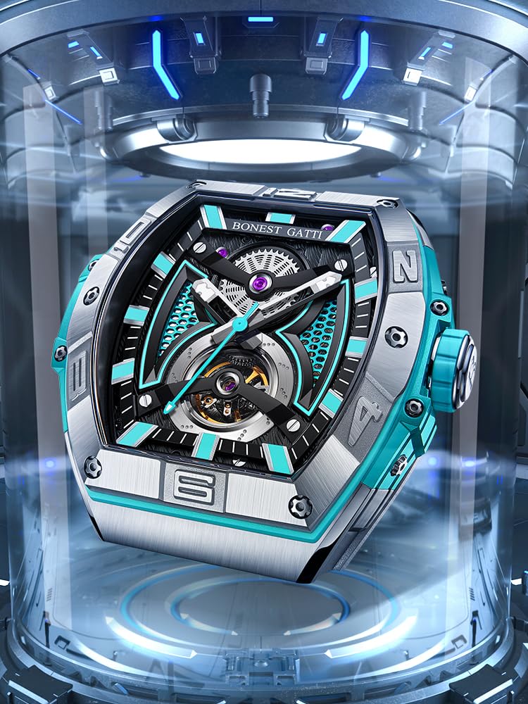 ACHARD BONEST Gatti Men Luxury Watch 42mm*53mm Tonneau Case Automatic Mechanical Wristwatch 5ATM Sapphire Luminous Fluororubber Strap