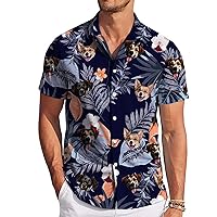 Custom Hawaiian Shirt Customized Faces,Personalized Tropical Flora Unisex Aloha Shirt Photo Button Down Short Sleeve