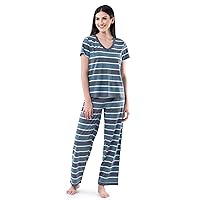 Women's Short Sleeve Tee and Pant 2 Piece Sleep Pajama Set